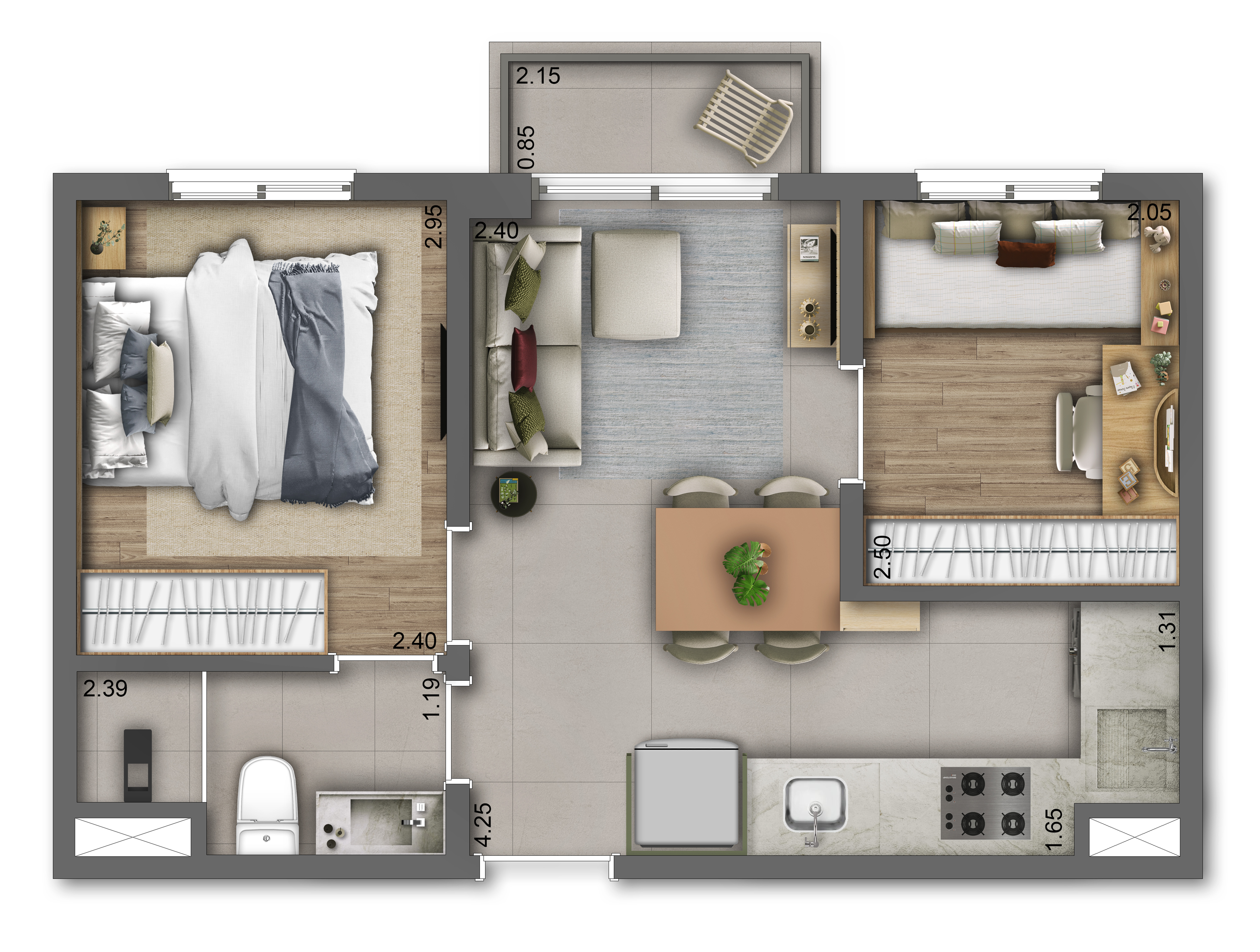22 - PERSPECTIVA ILUSTRADA DA PLANTA TIPO DO APTO. DE 2 DORMS. COM 34 M²_20250901123856762.webp